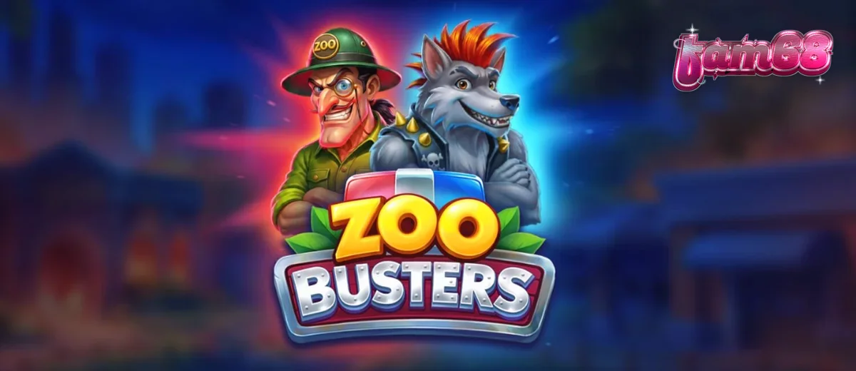 Tampilan layar permainan slot Zoo Busters dengan karakter hewan punk-rock